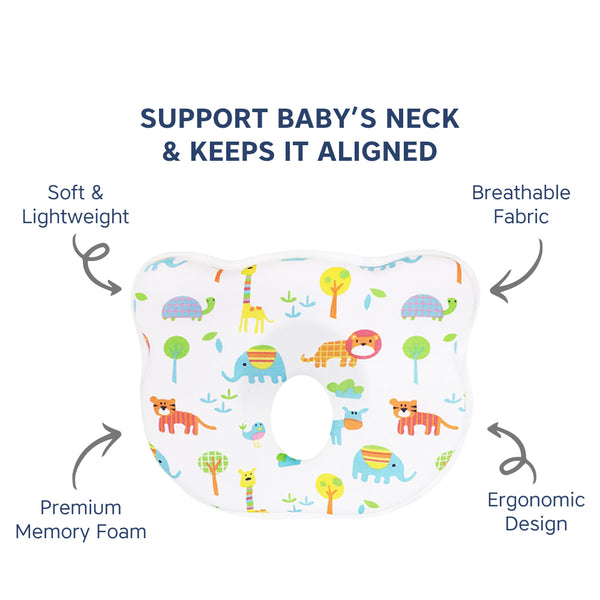 Hopop Memory Foam Baby Flat Head Shaping Pillow - Jungle