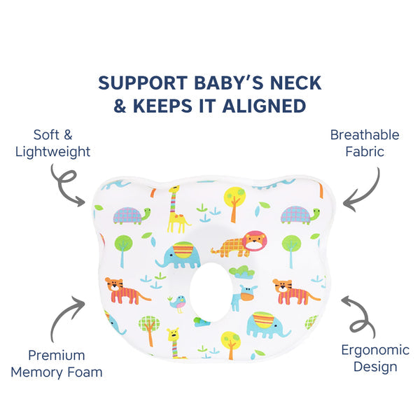 Hopop Memory Foam Baby Flat Head Shaping Pillow - Jungle