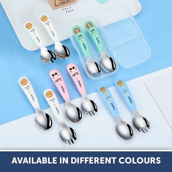 Hopop Stainless Steel Spoon & Fork Set With Travel Case - Blue