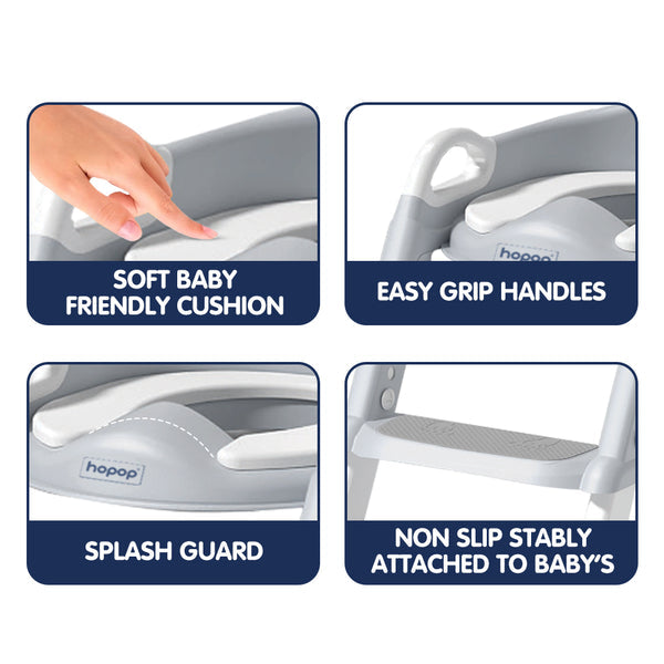 Hopop Potty Training Seat Toddler Step Ladder Foldable One Size – Grey