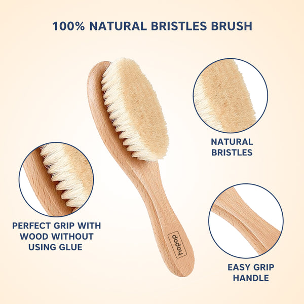 Hopop Natural Bristle Baby Wooden Brush & Comb Set 0M+