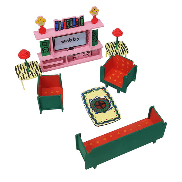 Webby Diy Build & Paint Living Room With Furniture Wooden Dollhouse