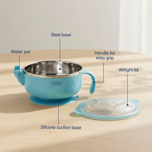 Hopop ® Baby Stainless Steel Bowl with Lid & Suction Base