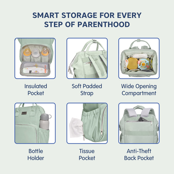 Hopop Portable & Stylish Travel Friendly Spacious Baby Diaper Bag One Size – Green