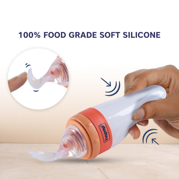 Hopop Soft Squeezy Silicone Spoon Food Feeder 90 ml Orange