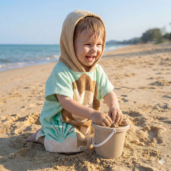 Quad Seven Roaring Cute Lion Hooded Towel Poncho for Kids (2–4 Years) – Soft & Absorbent Beach & Bath Robe