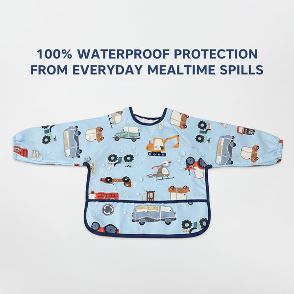 Hopop Waterproof Full Sleeve Baby Bib with Food Catcher Pocket – Apron Style - Assorted Print