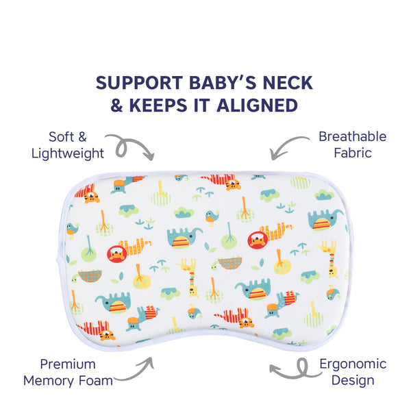 Hopop Soft Memory Foam Baby Head Shaping Pillow - Jungle