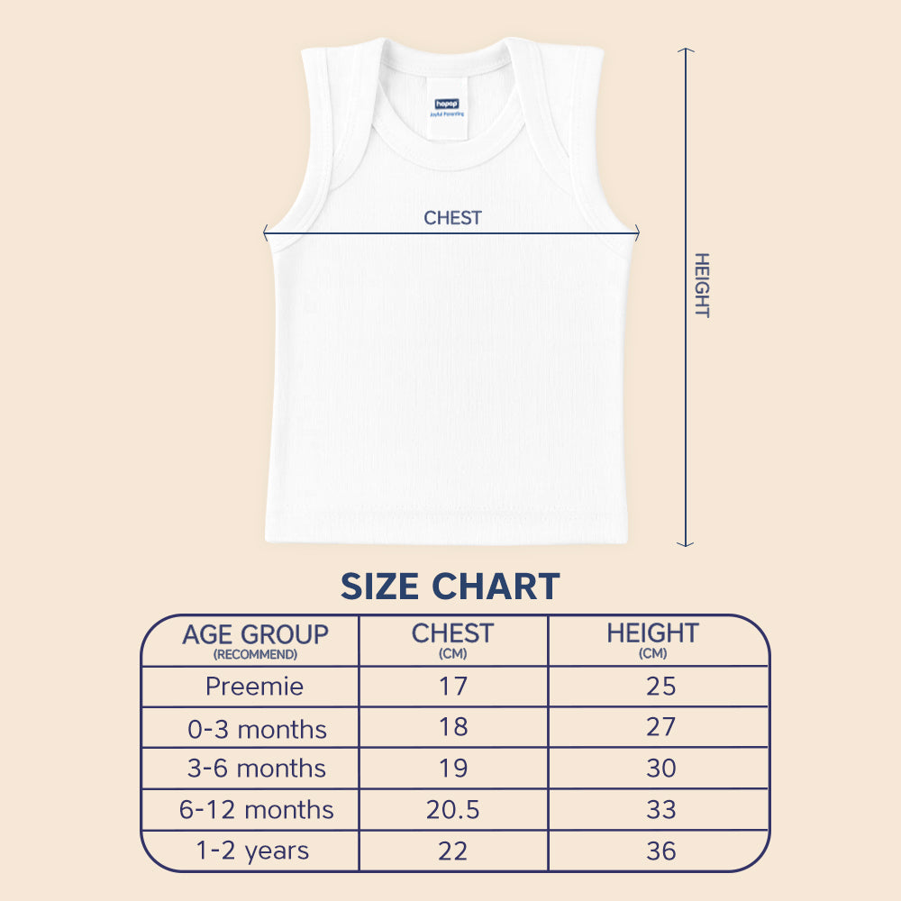 Hopop Baby Envelope Neck Sleeveless Cotton Vest 1 Piece Preemie–2Y – White