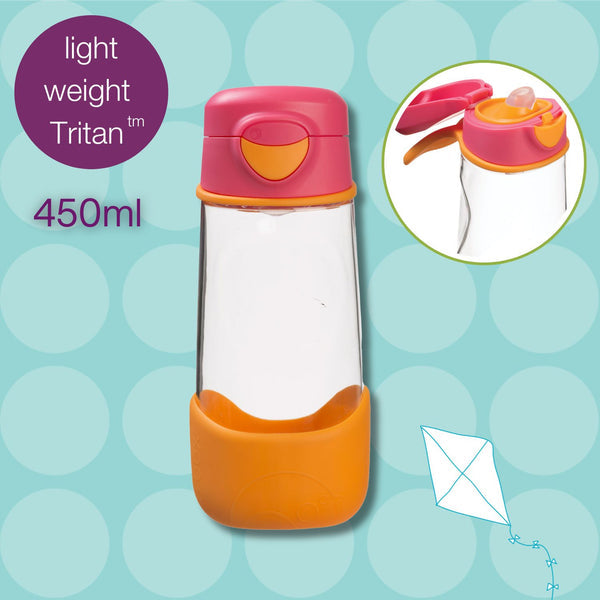 B Box Tritan Sport Spout Drink Bottle 450Ml - Strawberry Shake Pink Orange