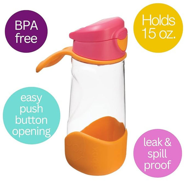 B Box Tritan Sport Spout Drink Bottle 450Ml - Strawberry Shake Pink Orange