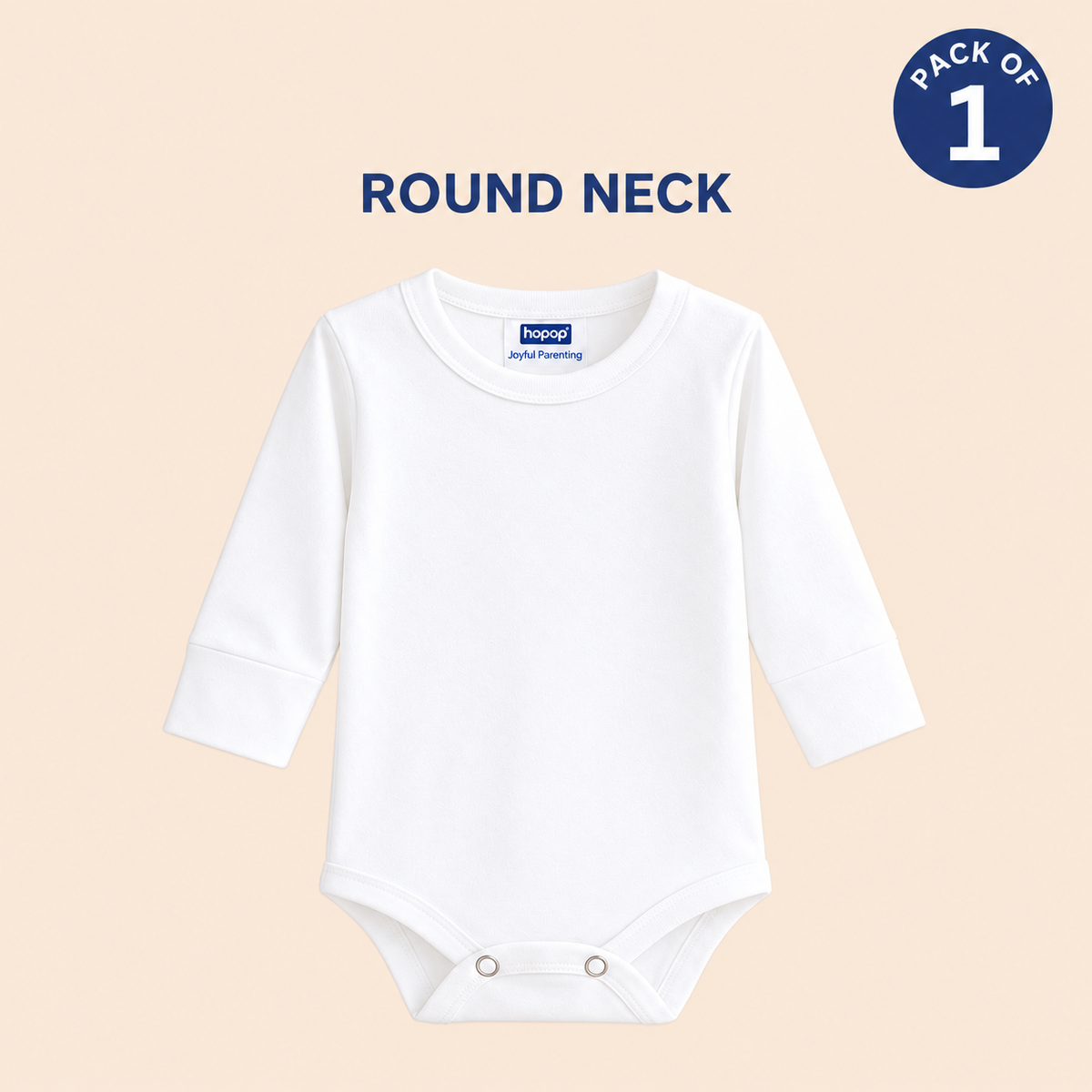 Hopop Baby Cotton Round Neck Full Sleeve Romper Pack of 1 - White