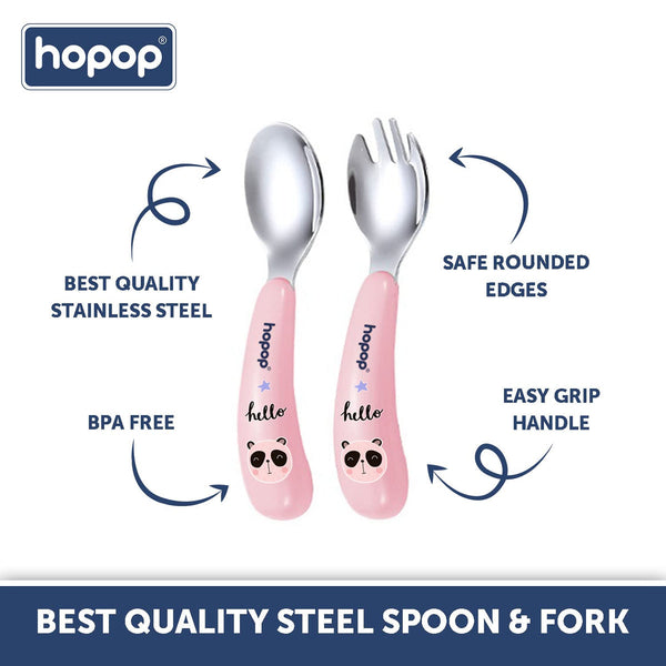 Hopop Stainless Steel Spoon & Fork Set With Travel Case - Pink