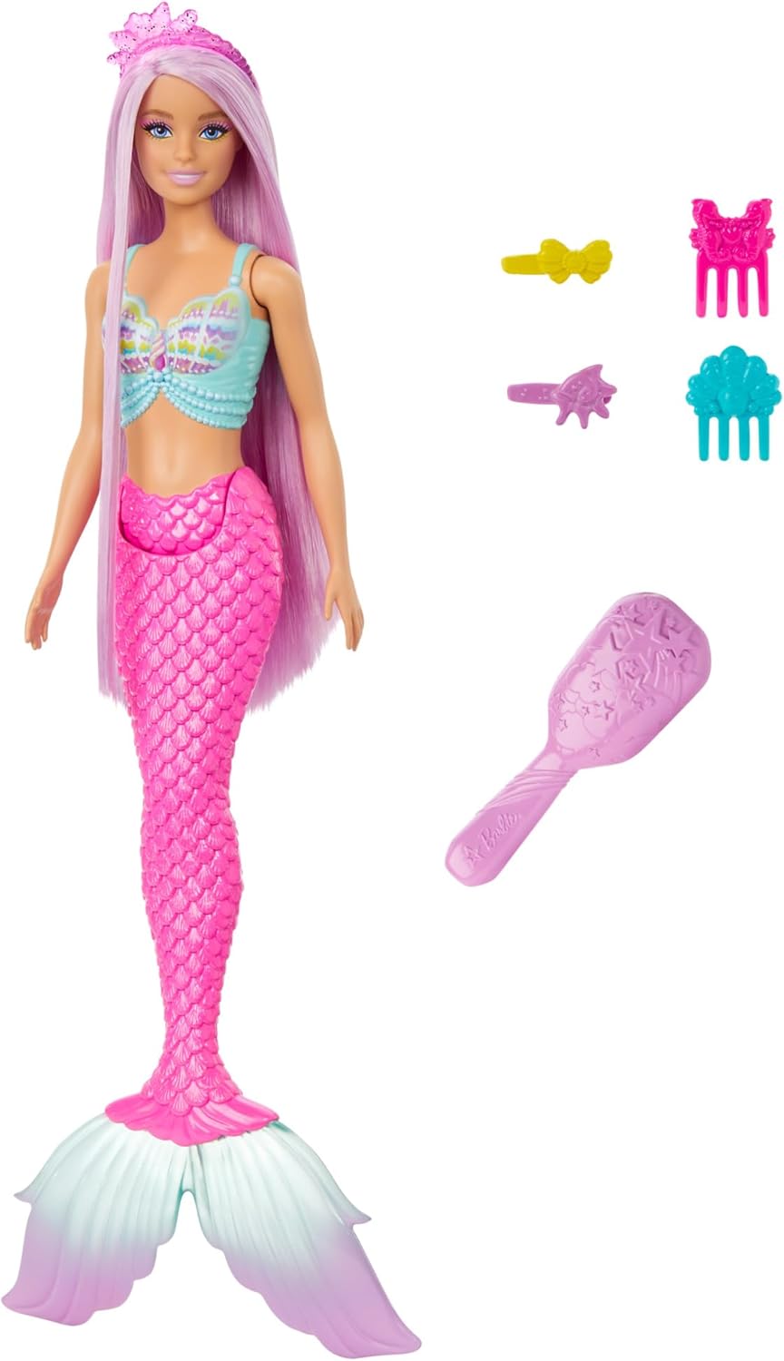 Barbie Mermaid Doll with 7-Inch Fantasy Hair & Styling Accessories – Pink