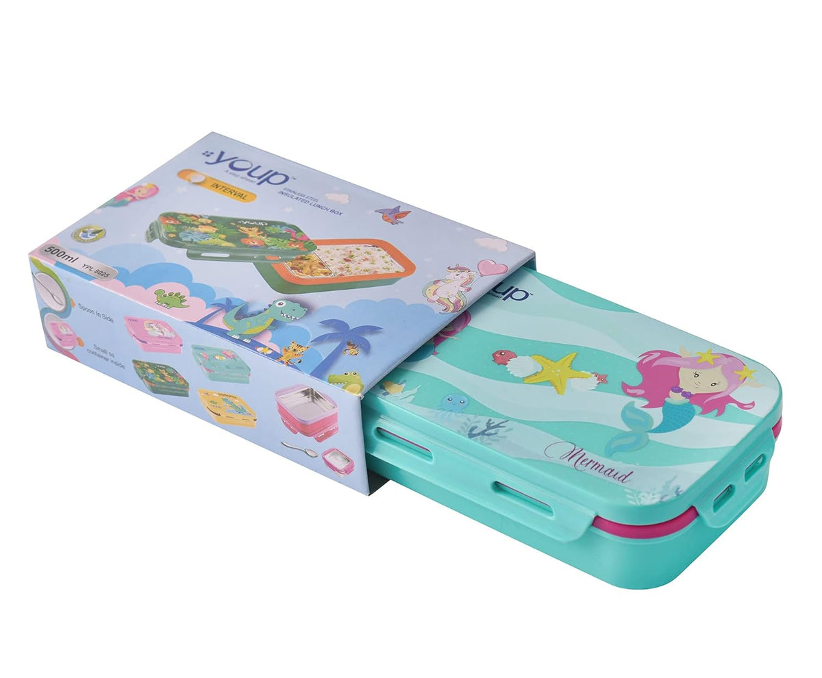 Youp Stainless Steel Green Color Kids Lunch Box - Mermaid