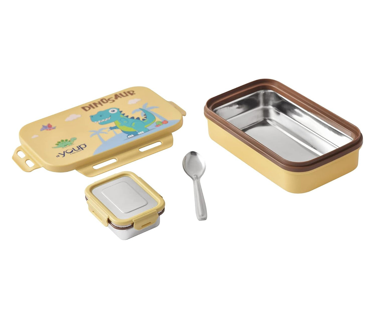 Youp Stainless Steel Yellow Color Kids Lunch Box - Dinosaur