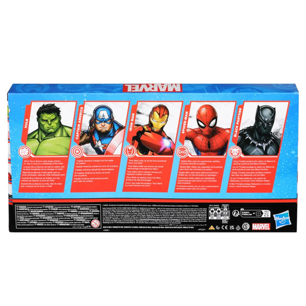 Marvel 6-Inch Hulk, Captain America, Iron Man, Spider-Man, & Black Panther Action Figure Set with Shield Accessory