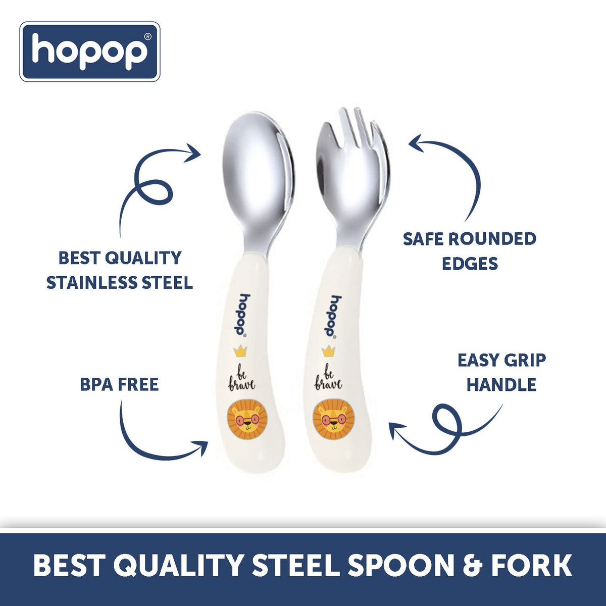 Hopop Stainless Steel Spoon & Fork Set with Travel Case White