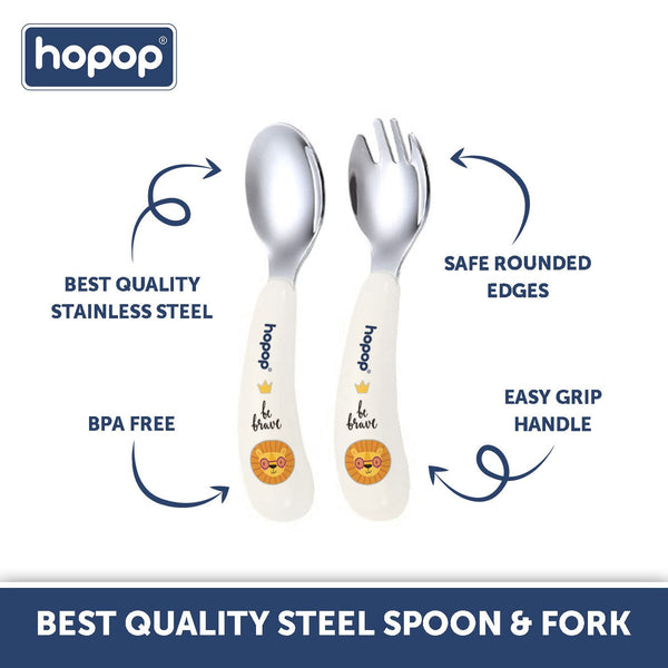 Hopop Stainless Steel Spoon & Fork Set With Travel Case - White