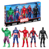 Marvel Hulk Captain America Iron Man Spider-Man & Black Panther Action Figure Set 6 Inch Multicolor