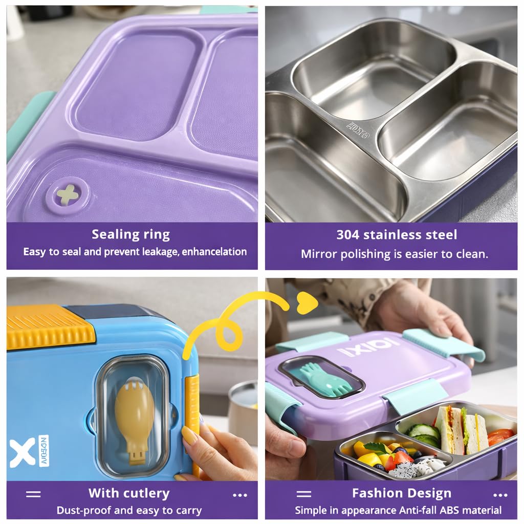Youp Stainless Steel Bento Lunch Box 800 ml 2 Compartment Purple