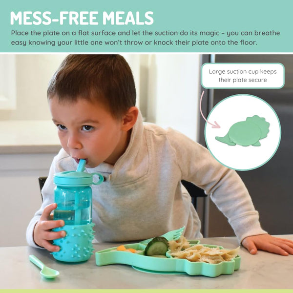 Melii Divided Silicone Suction Plate - Dinosuar