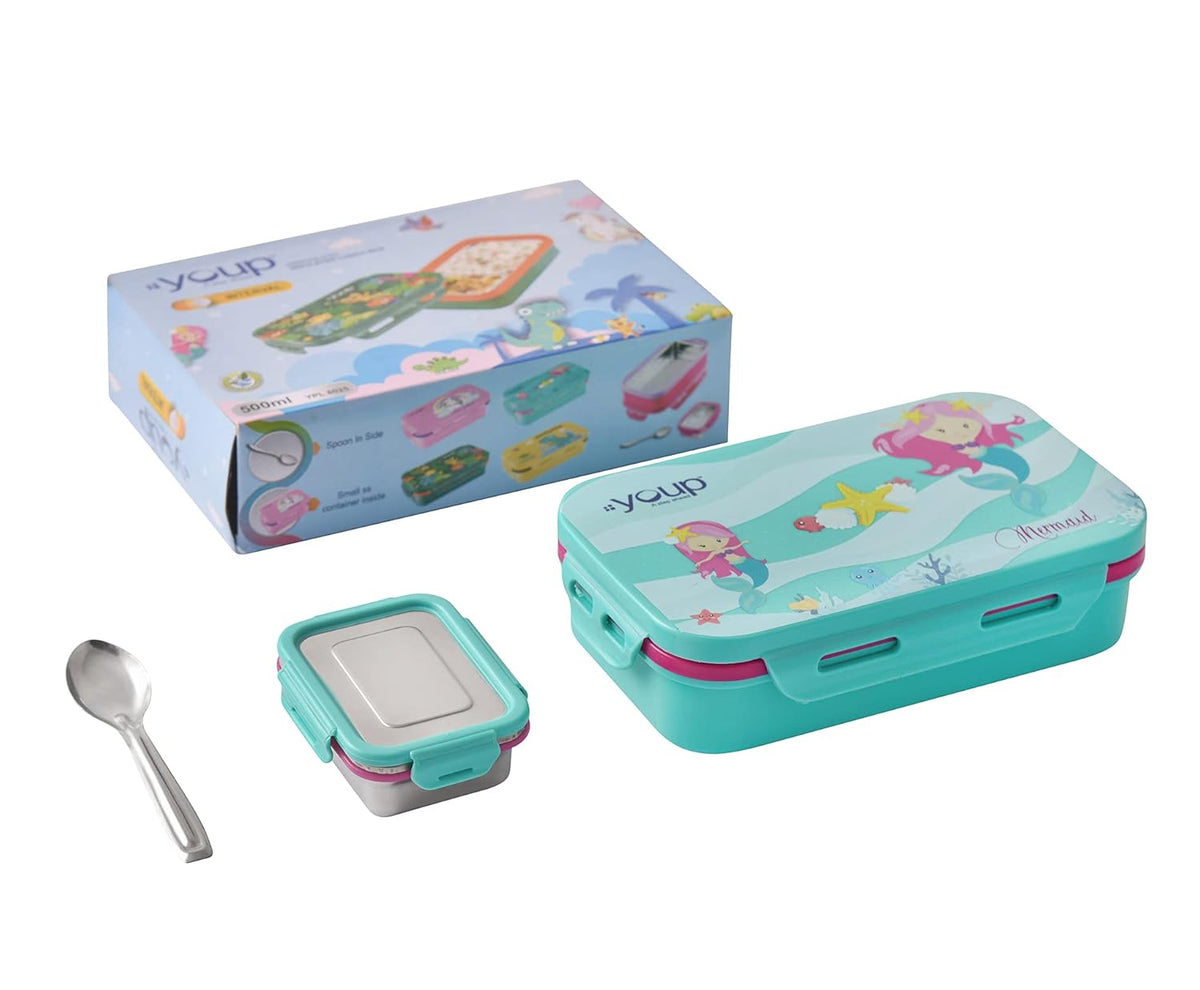 Youp Stainless Steel Green Color Kids Lunch Box - Mermaid