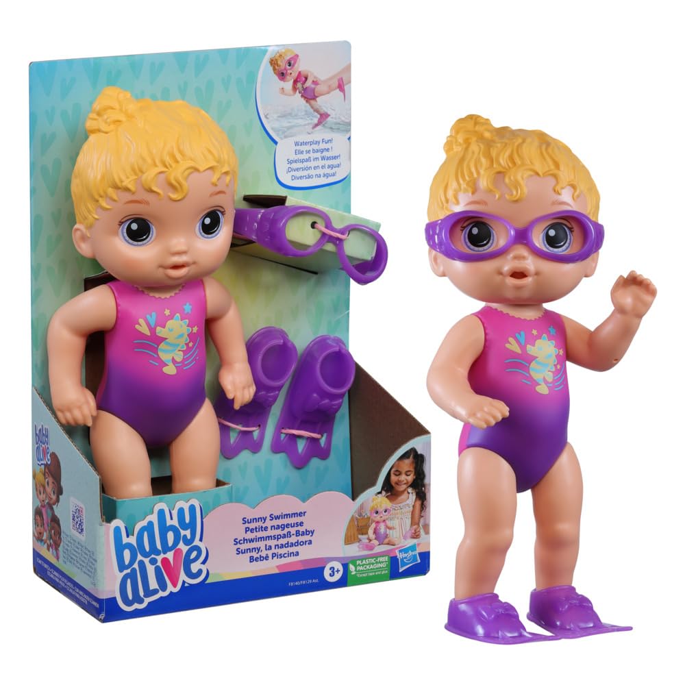 Baby Alive Sunny Swimmer 10-Inch Water Baby Doll with Goggles & Flippers – 3Y+