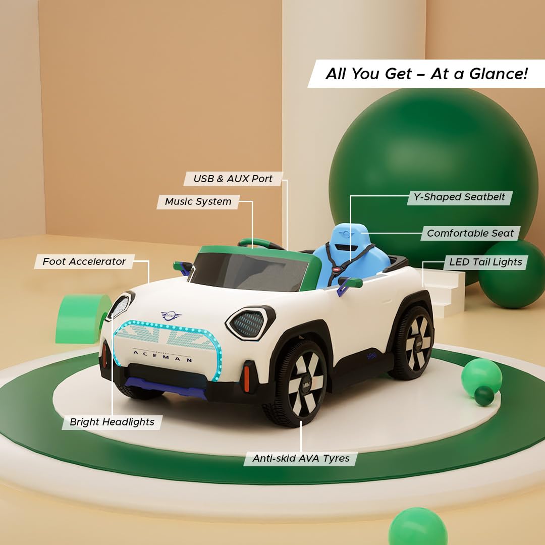 Formula Fun by EMotorad MINI Cooper Aceman Electric Ride-On Car 2Y+ – White