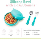 Melii Silicone Bowl with Lid & Utensils- Shark Blue