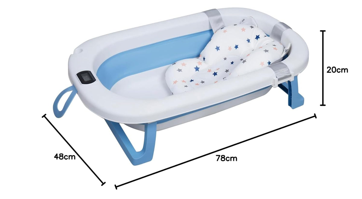 Nuluv Collapsible Baby Bath Tub with Cushion & Temperature Display Blue