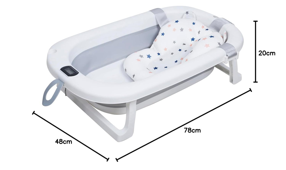 Nuluv Collapsible Baby Bath Tub with Cushion & Temperature Display Grey
