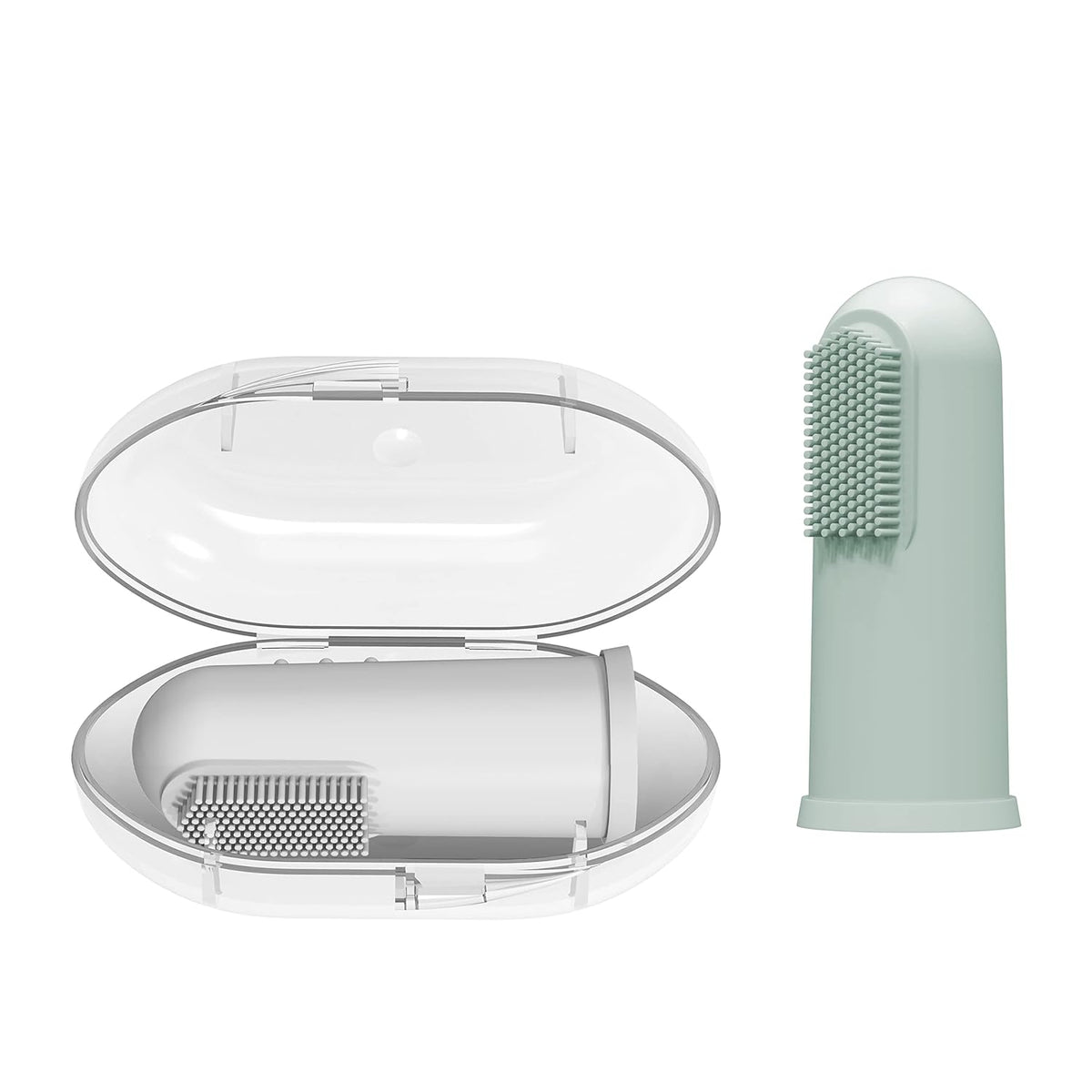 Dr. Brown’s Silicone Finger Toothbrush with Case Pack of 2 Gray & Light Green