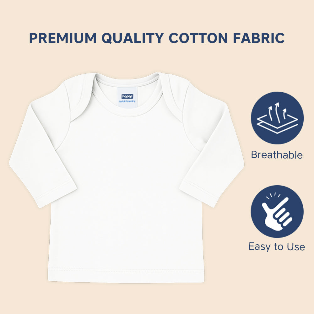 Hopop Envelope-Neck Full-Sleeve Cotton Baby Vest - Preemie to 6–12 Months - White