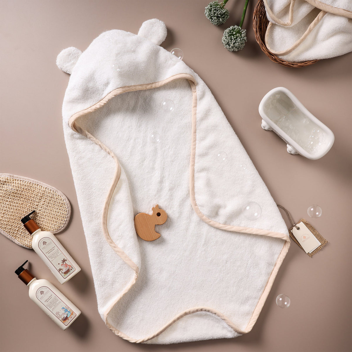 Baby Forest Somya Aanchal Bamboo Cotton Hooded Baby Towel – White