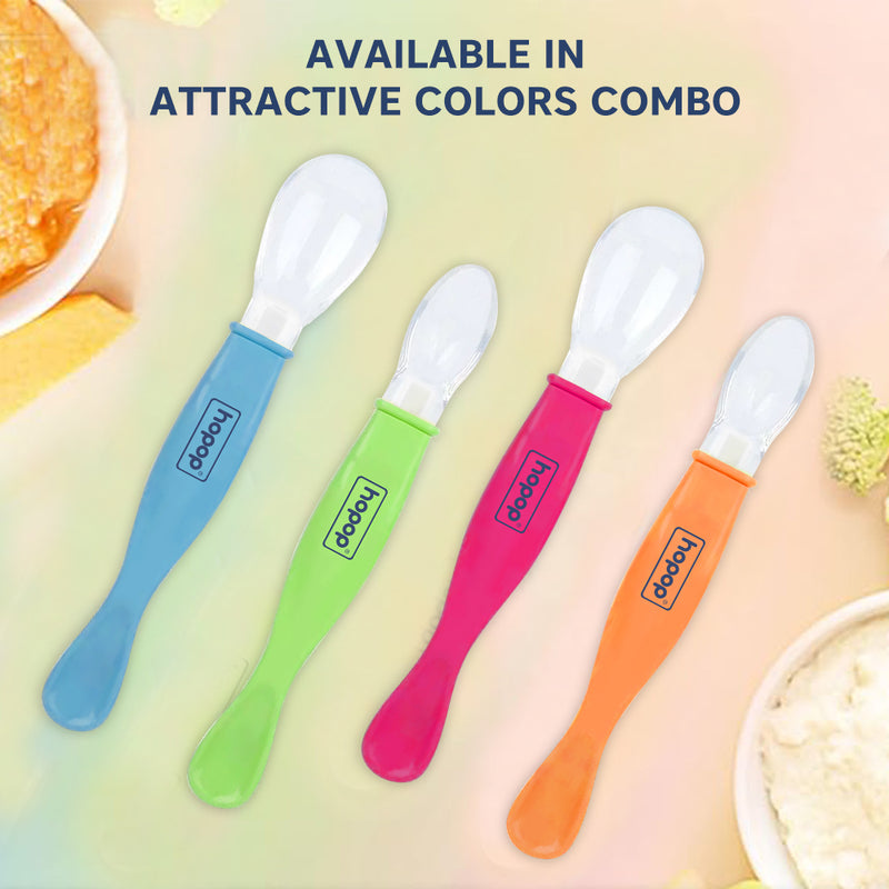 Hopop Silicone Baby Self-Feeding Spoons Pack of 2 Pink & Orange