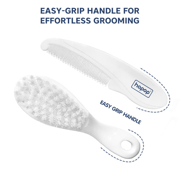Hopop Soft Bristles Baby Comb & Brush Set - White