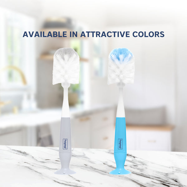 Hopop 2-IN-1 Bottle & Nipple Cleaning Brush with Grooved Handle - GREY