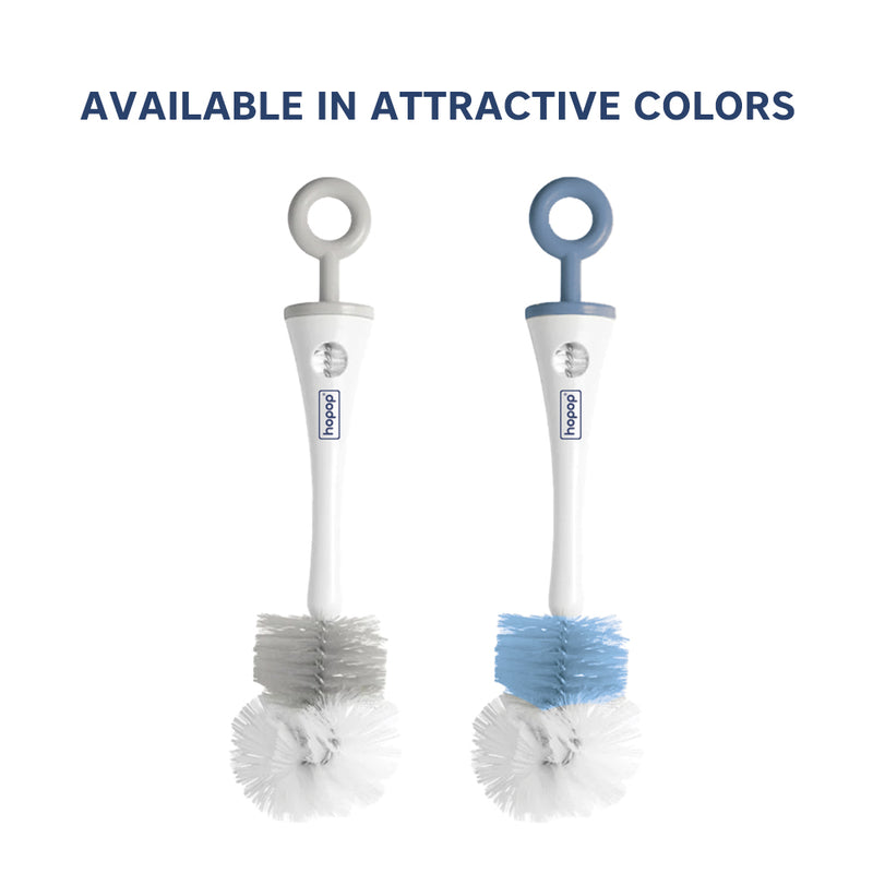 Hopop 2-in-1 Bottle & Nipple Cleaning Brush Grooved Handle with Hanging Storage One Size – Grey