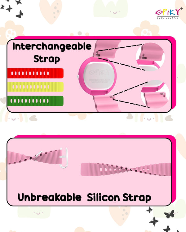 Spiky Round Analog Watch for Kids Boys and Girls EVA42 - Pink