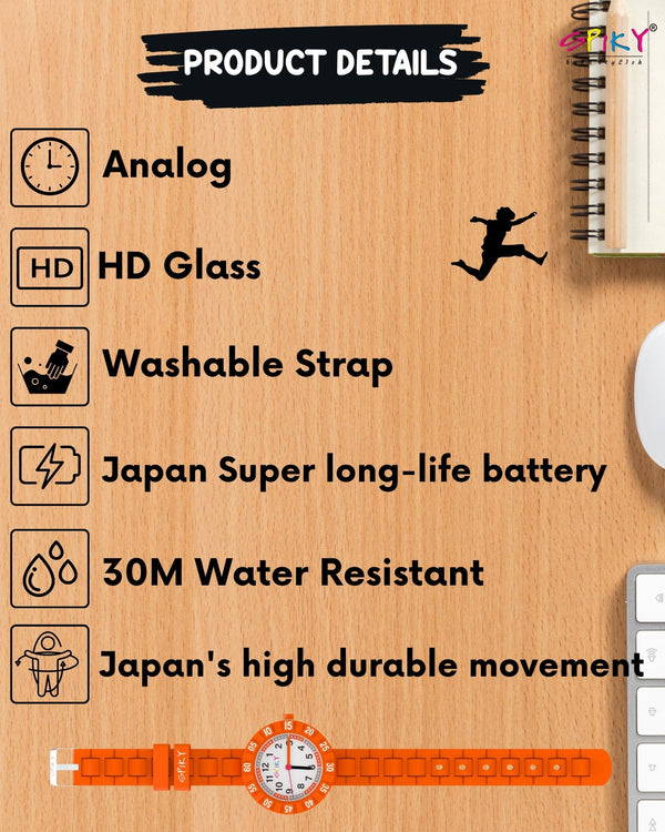 Spiky Stylish Analog Watch for Kids Boys and Girls EVA43C - Orange