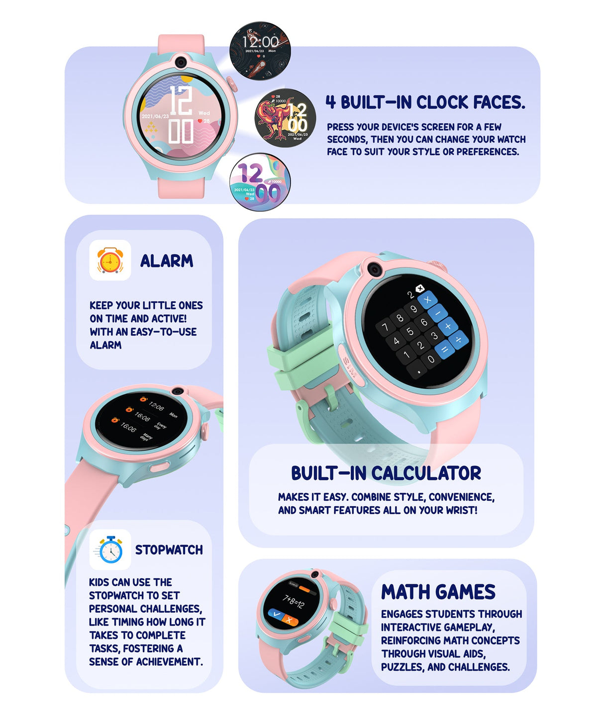 Spiky Cacus 4g Video & Voice Calling Smartwatch with GPS - Pink