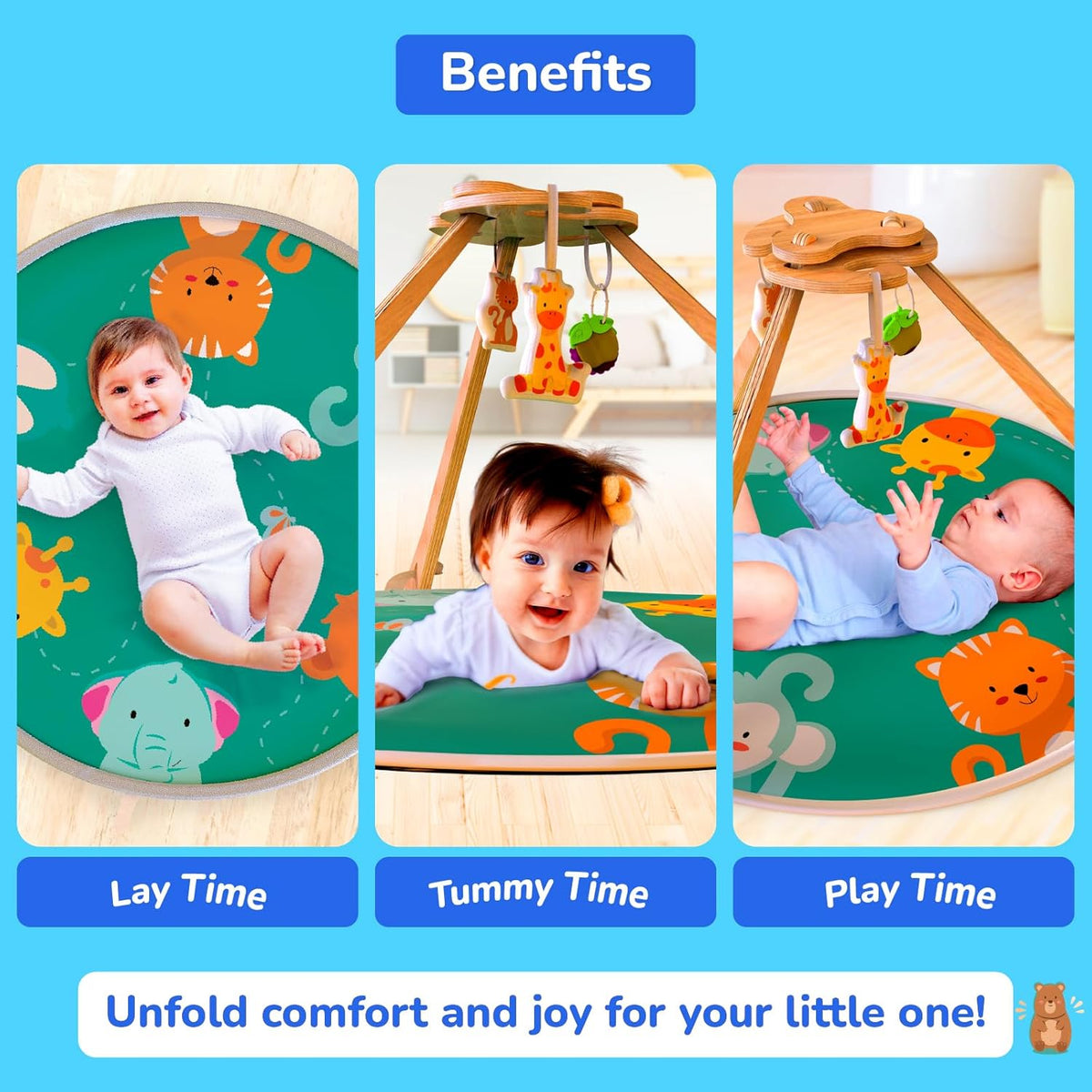 Giggles Wooden Wonderland Baby Play Gym 2M+ – Natural Wood