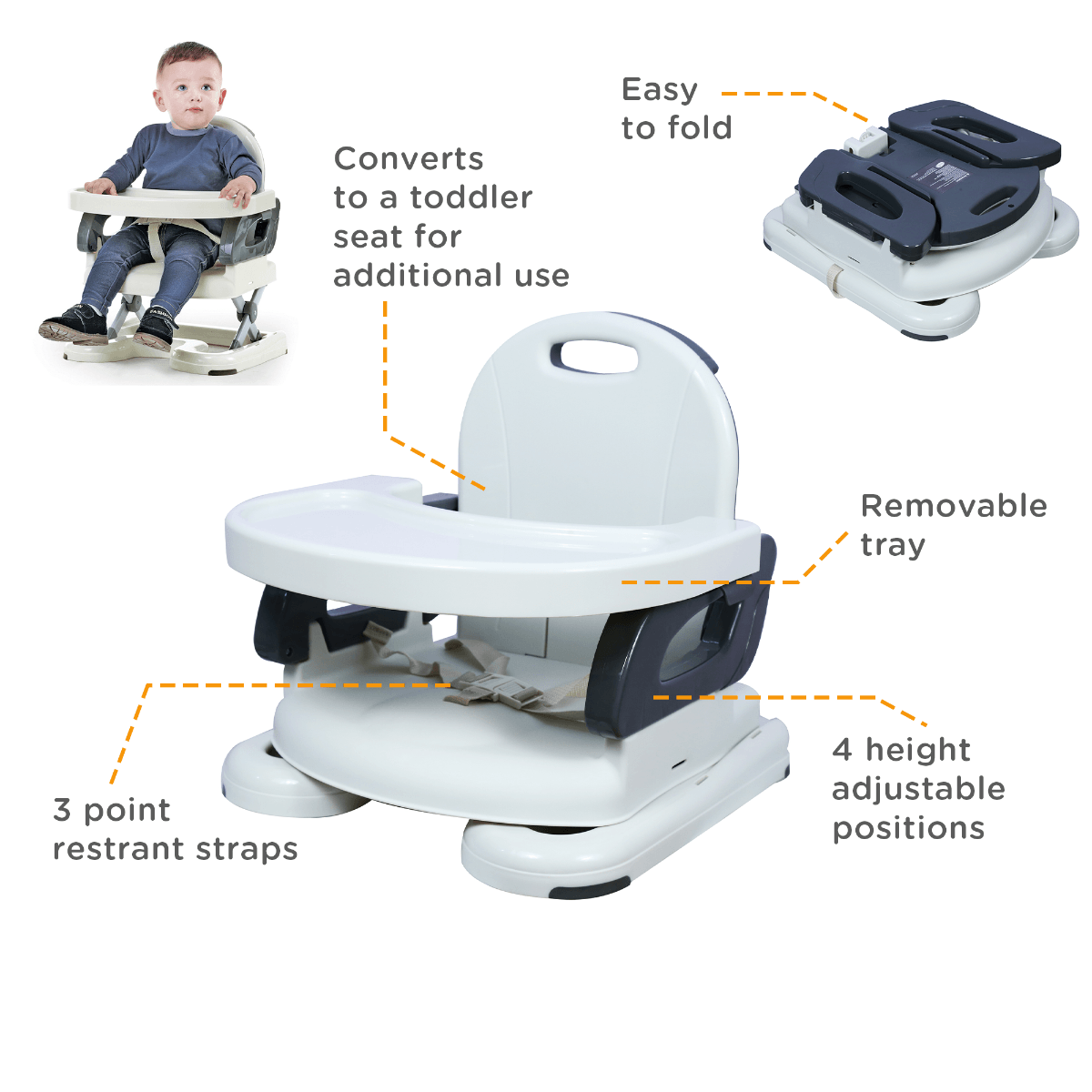 MASTELA 2-IN-1 FOLD UP ADJUSTABLE BOOSTER SEAT 6M-3Y GREY