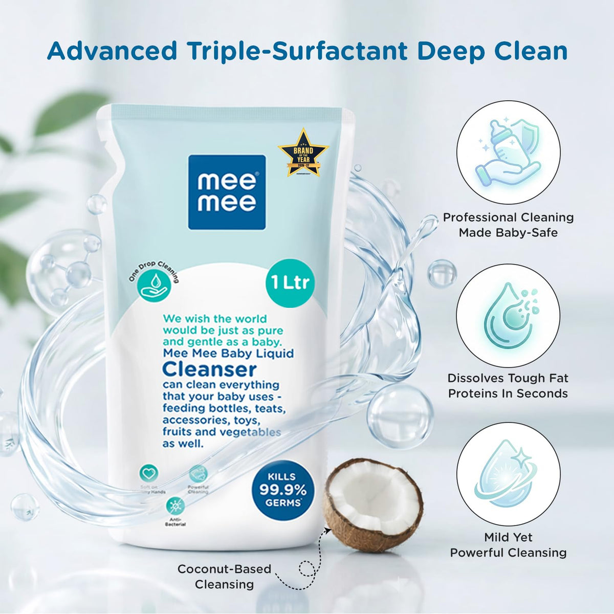 Baby Liquid Cleanser Mee Mee Anti-Bacterial Refill Pack 1 Ltr