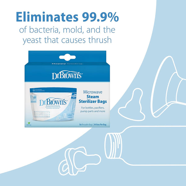 Dr. Brown's Microwave Steam Sterilizer 5 Reusable Begs 30 Uses Per Beg