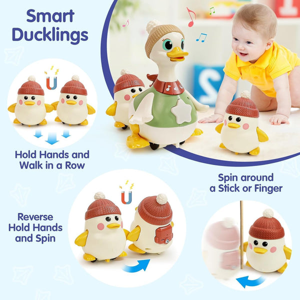 Hola Baby Toys 6-12 Months Musical Dancing Duck Toy Set with Mama and Baby