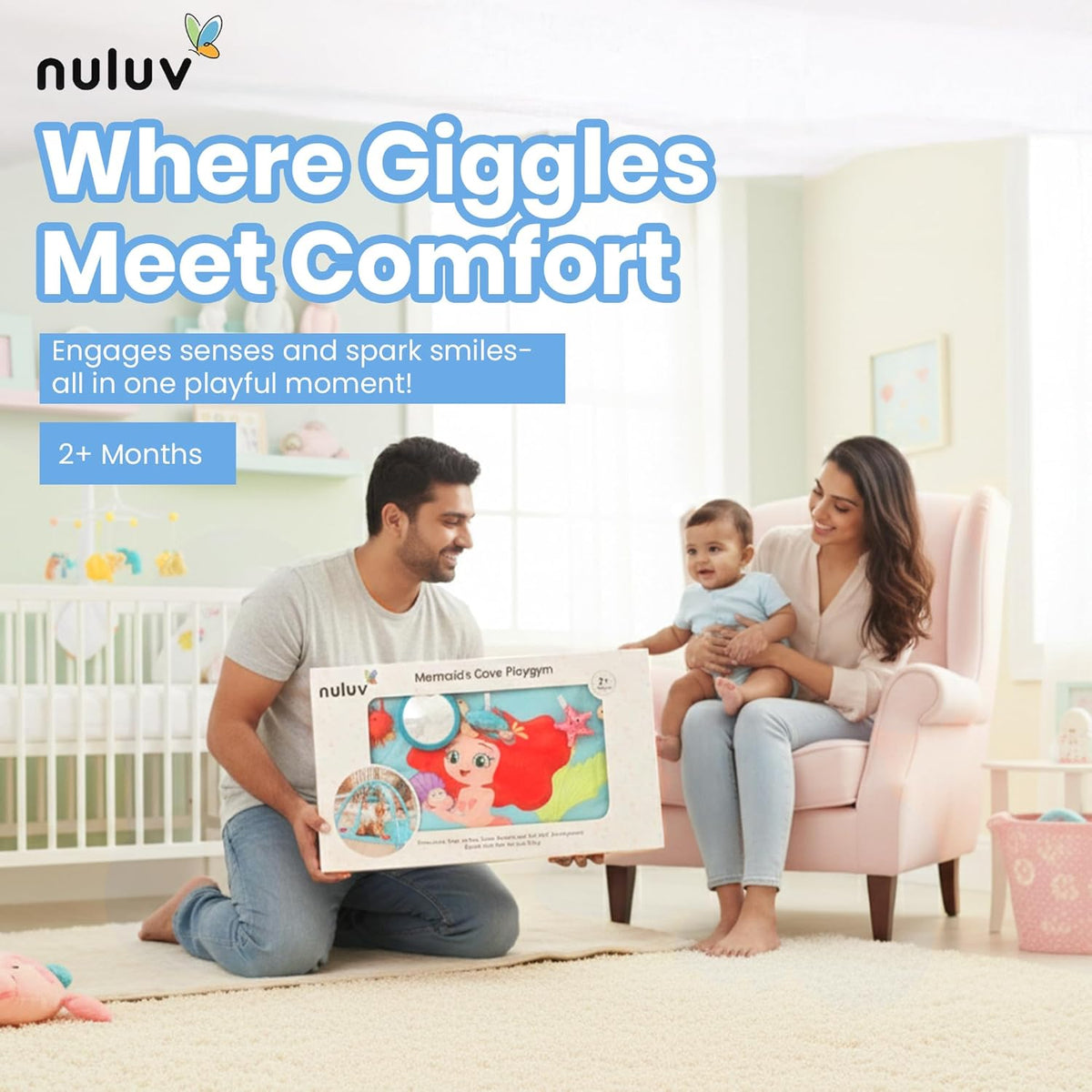Nuluv Mermaid’s Cove Playgym for Babies, Soft Baby Play With Hanging Toy