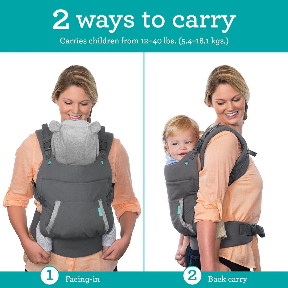 Infantino Cuddle Up Ergonomic Hoodie Carrier 5.4–18.1kg – Grey