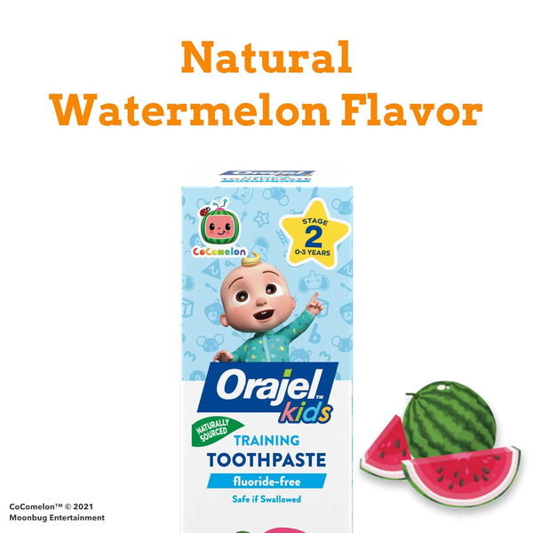Orajel Kids Coco Melon Fluoride-Free Training Toothpaste - Natural Watermelon - 1.5Oz